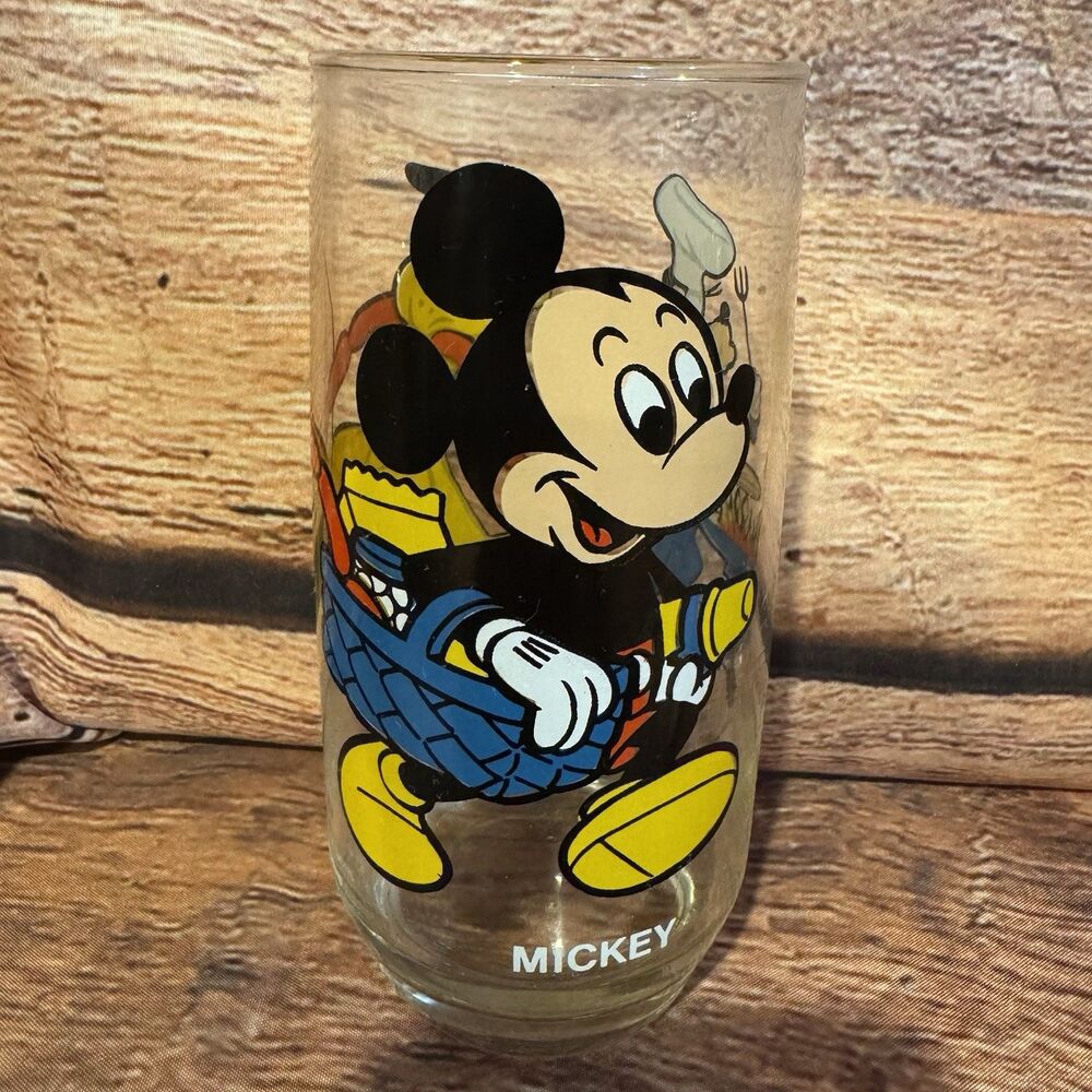 Vintage 1970s Disney Pepsi Glass Mickey Mouse Pluto Goofy Picnic Grill Tumbler